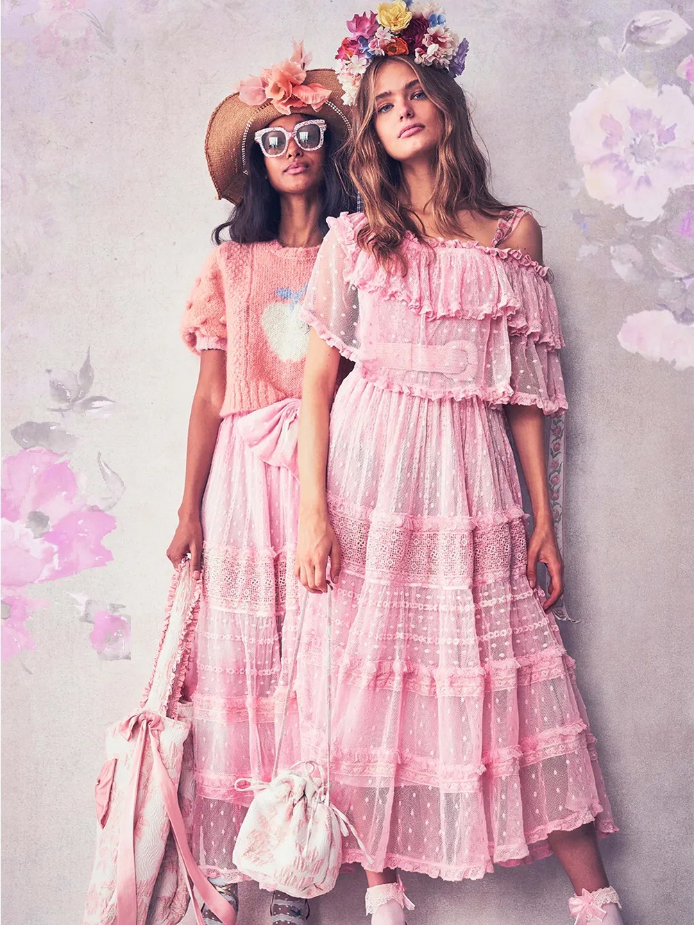 LoveShackFancy Pink off the shoulder dress